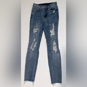Judy Blue 3/26 Skinny Fit Distressed Raw Hem High Rise Blue Jeans Style JB8814